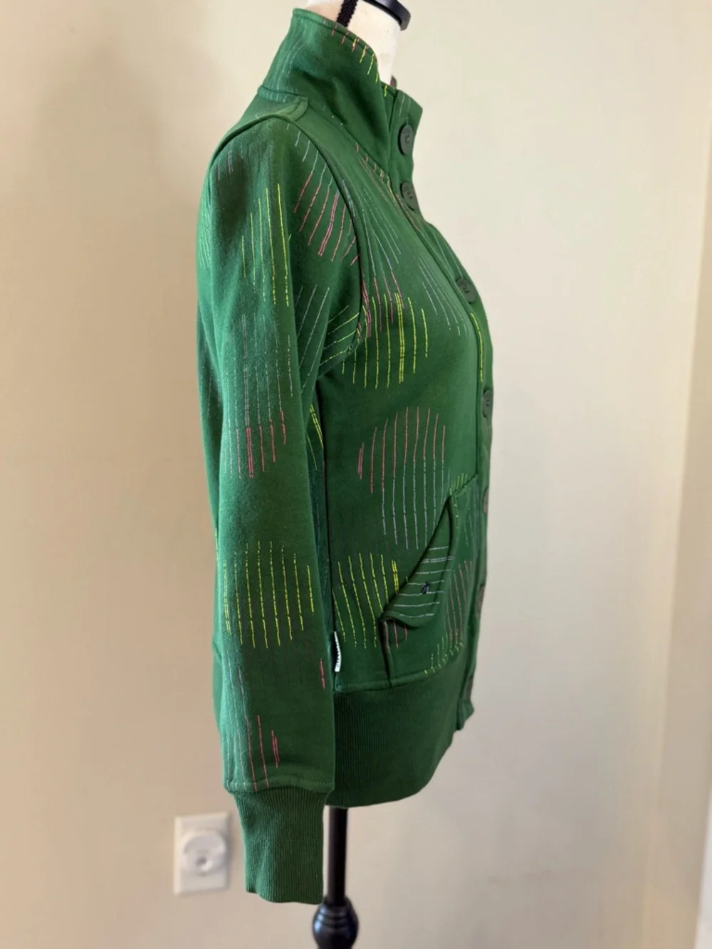 Nomis green & pink boho button up sweatshirt SZ SM - Picture 2 of 14